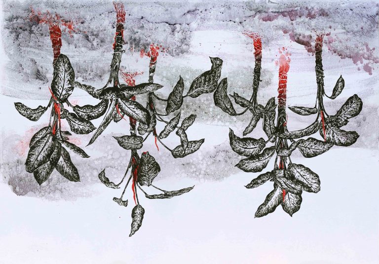 01 Pouneh Oshidari 100.70 Cm Print Ink on Cardboard 2017 Painless 768x535 - Group Exhibition | Ten Days Like Flower | Pouneh Oshidari - Group Exhibition | Ten Days Like Flower | Pouneh Oshidari