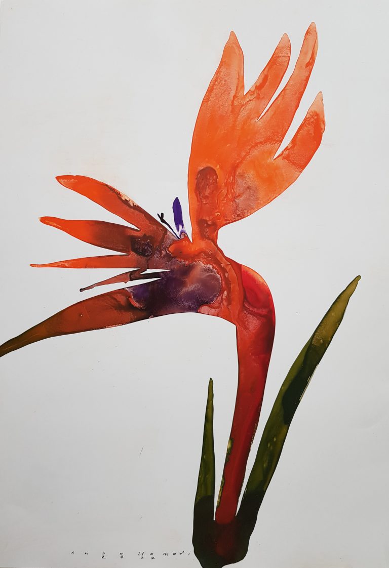 01 Ahoo Hamedi Bird of Heaven 100.70 Cm Ink on Stone Paper 2022 768x1122 - Group Exhibition | Ten Days Like Flower 2 | Ahoo Hamedi - Group Exhibition | Ten Days Like Flower 2 | Ahoo Hamedi