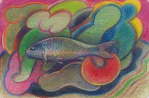 01 Mirmohamad Fatahi Dead Fish Colorpencil on paper 15.23 Cm 29.42 Cm With Frame 2024 300x198 - Flesh and Salt | Mirmohammad Fatahi - Flesh and Salt | Mirmohammad Fatahi