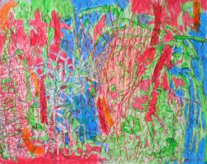 07 Mahshid Dehkordi Red Green Number 27 Mixed Media on Cardboard 85.106 Cm 2025 300x237 - The Red-Green | Mahshid Dehkordi - The Red-Green | Mahshid Dehkordi