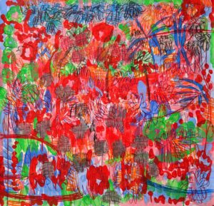 08 Mahshid Dehkordi Red Green Number 7 Mixed Media on Cardboard 91.91Cm 2025 300x289 - The Red-Green | Mahshid Dehkordi - The Red-Green | Mahshid Dehkordi