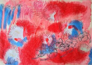 11 Mahshid Dehkordi Red Number 57 Mixed Media on Cardboard 50.70 Cm 2025 300x211 - The Red-Green | Mahshid Dehkordi - The Red-Green | Mahshid Dehkordi