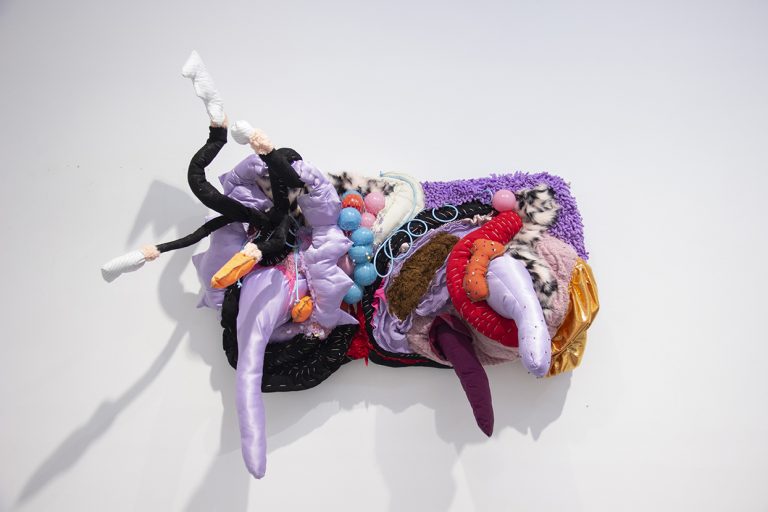 Alireza Gholami From A Meeting In A Parallel Universe Series Mixed Media on Fabric 130.65.65 Cm 2025 768x512 - Interval | Group Exhibition - Interval | Group Exhibition